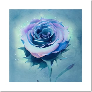 Cerulean-lila turquoise blue rose Posters and Art